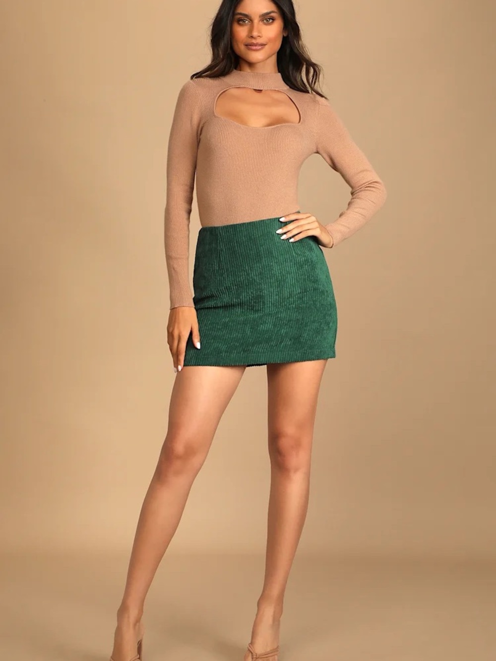 Lulu's Teal Corduroy A-Line Mini Skirt